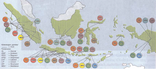 Peta persebaran jenis tanah di Indonesia (Sumber: IPS Geografi untuk SLTP kelas 2, Erlangga)