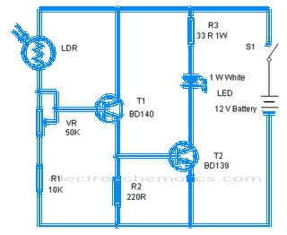Emergency Lamp with LDR Schematic
