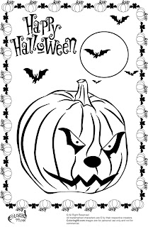 scary halloween pumpkin with cat face coloring pages