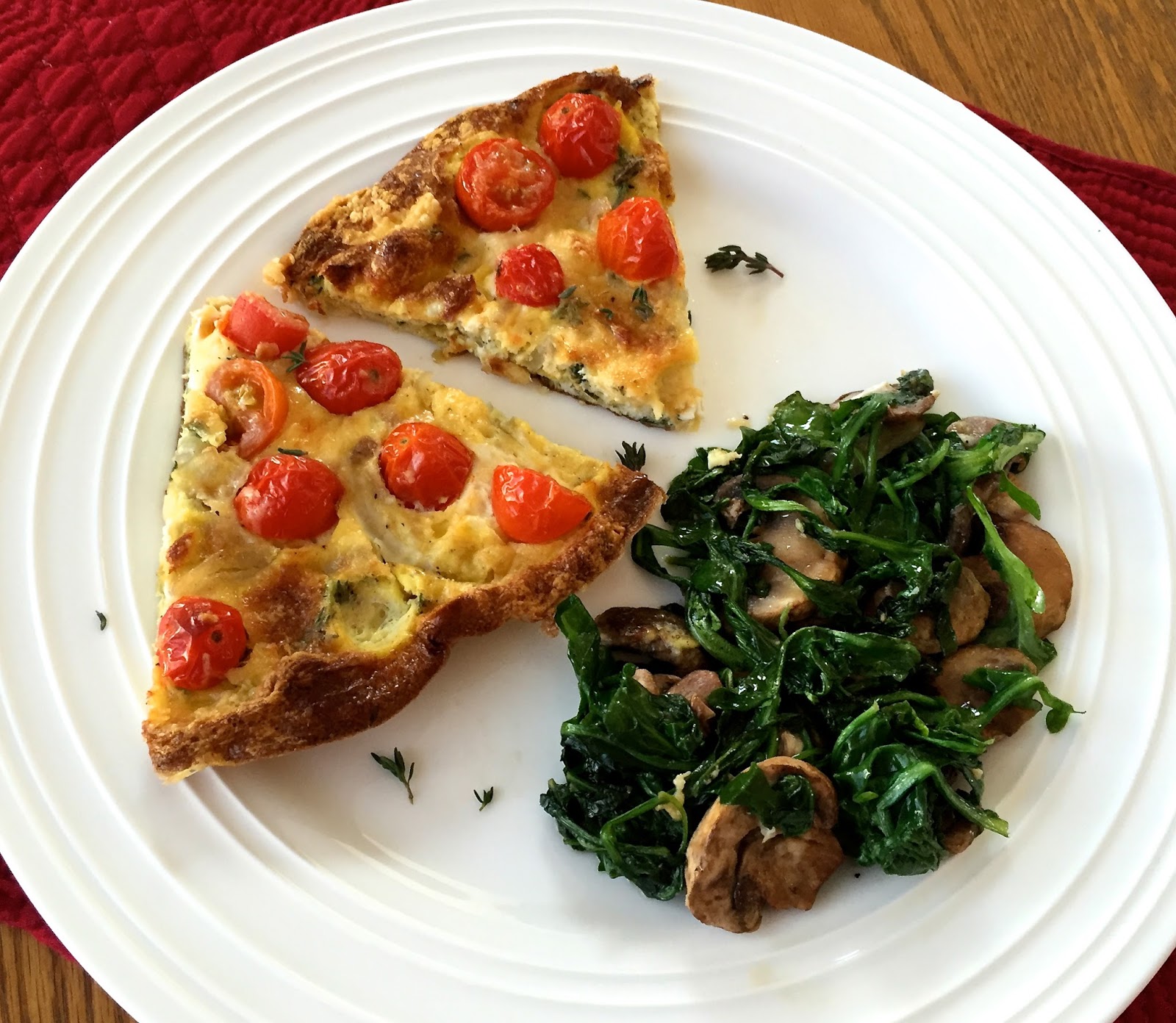 Points In My Life Tomato Asiago Frittata with Sautéed Arugula and