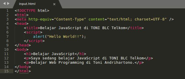Cara Memasukkan (input) kode JavaScript ke dalam HTML - TONI | BLC Telkom