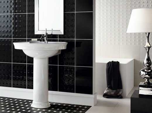 black and white bathroom decor with tiles