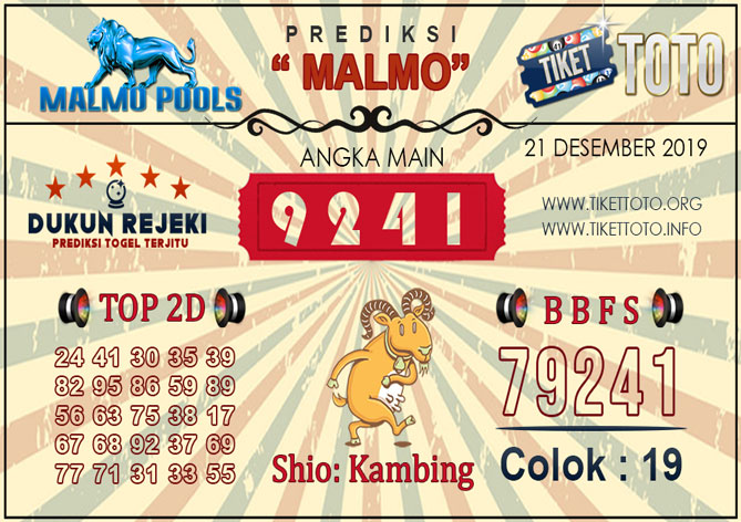 Prediksi Togel MALMO TIKETTOTO 21 DESEMBER 2019