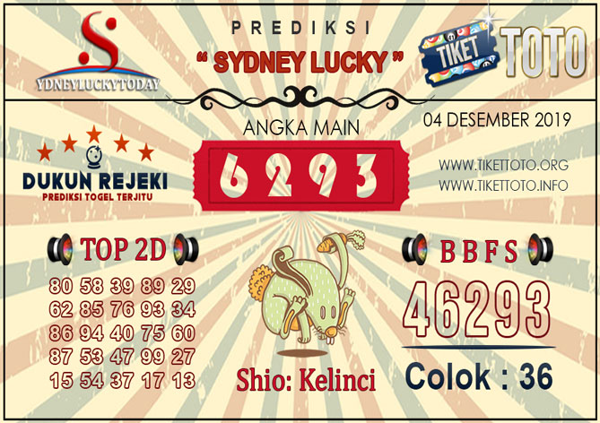 Prediksi Togel SYDNEY LUCKY TIKETTOTO 04 DESEMBER 2019