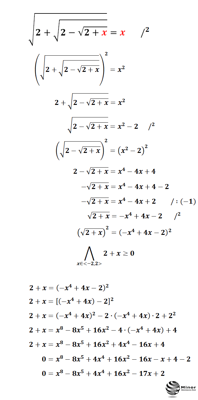Równanie pierwiastkowe z dwoma pierwiastkami wewnętrznymi