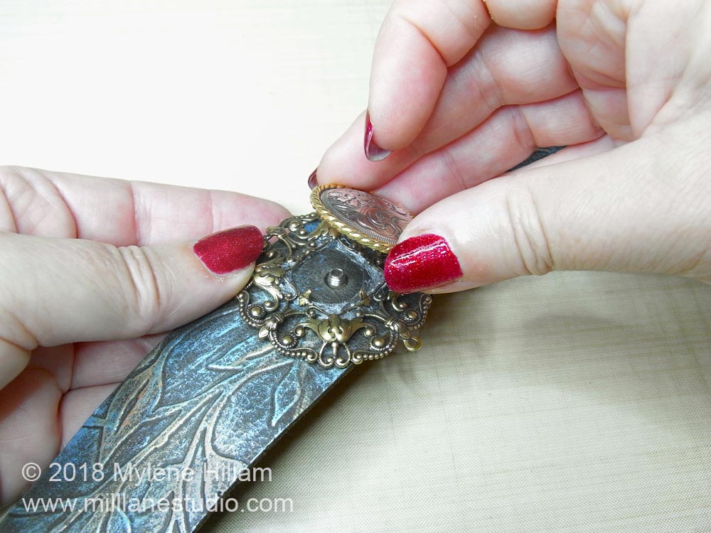 Embossed Leather Cuff with Concho Focal Mill Lane Studio