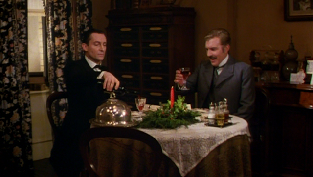 Jeremy Brett as Sherlock Holmes and David Burke as Dr. Watson in "The Blue Carbuncle"