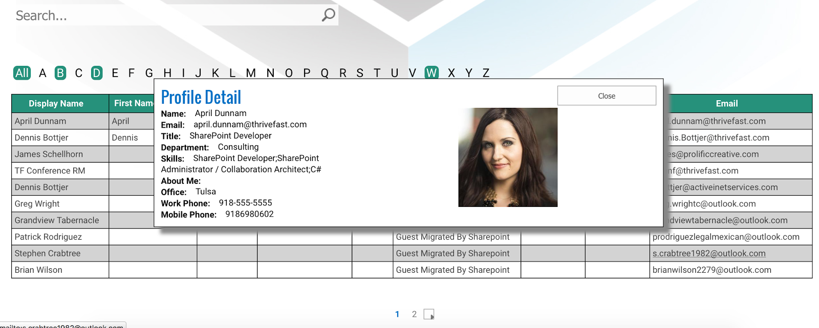 Sharepoint Employee Directory Table Template With Pop Up April I Ve Taken My Template And Posted It On Github For You To Https Aprildunnam Displaytemplates