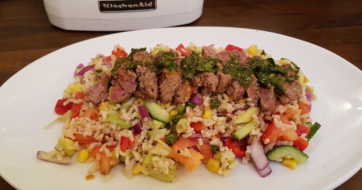 Echef's World kitchen Grilled steak rice salad with spiced coriander