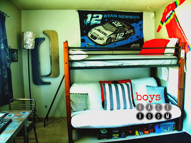boys race room, boys room makeover, racing room, industrial, cheap makeovers