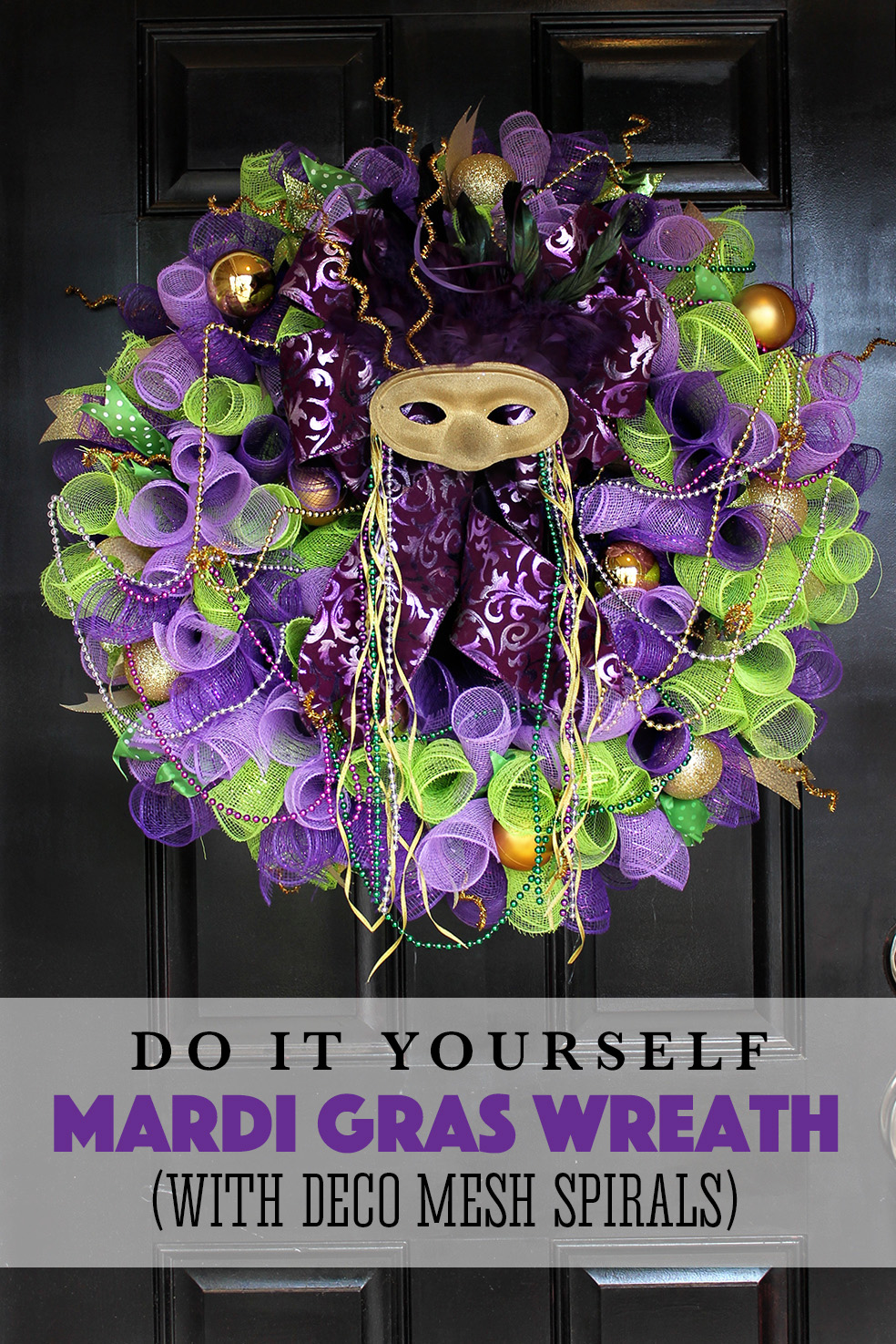 Made By Katy Mardi Gras Wreath with Deco Mesh Spirals