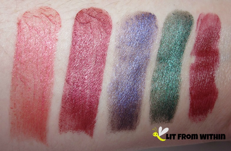 Impulse Cosmetics Thrill, Tough Love, Forget Me Not, Boggart, and Dahlia.