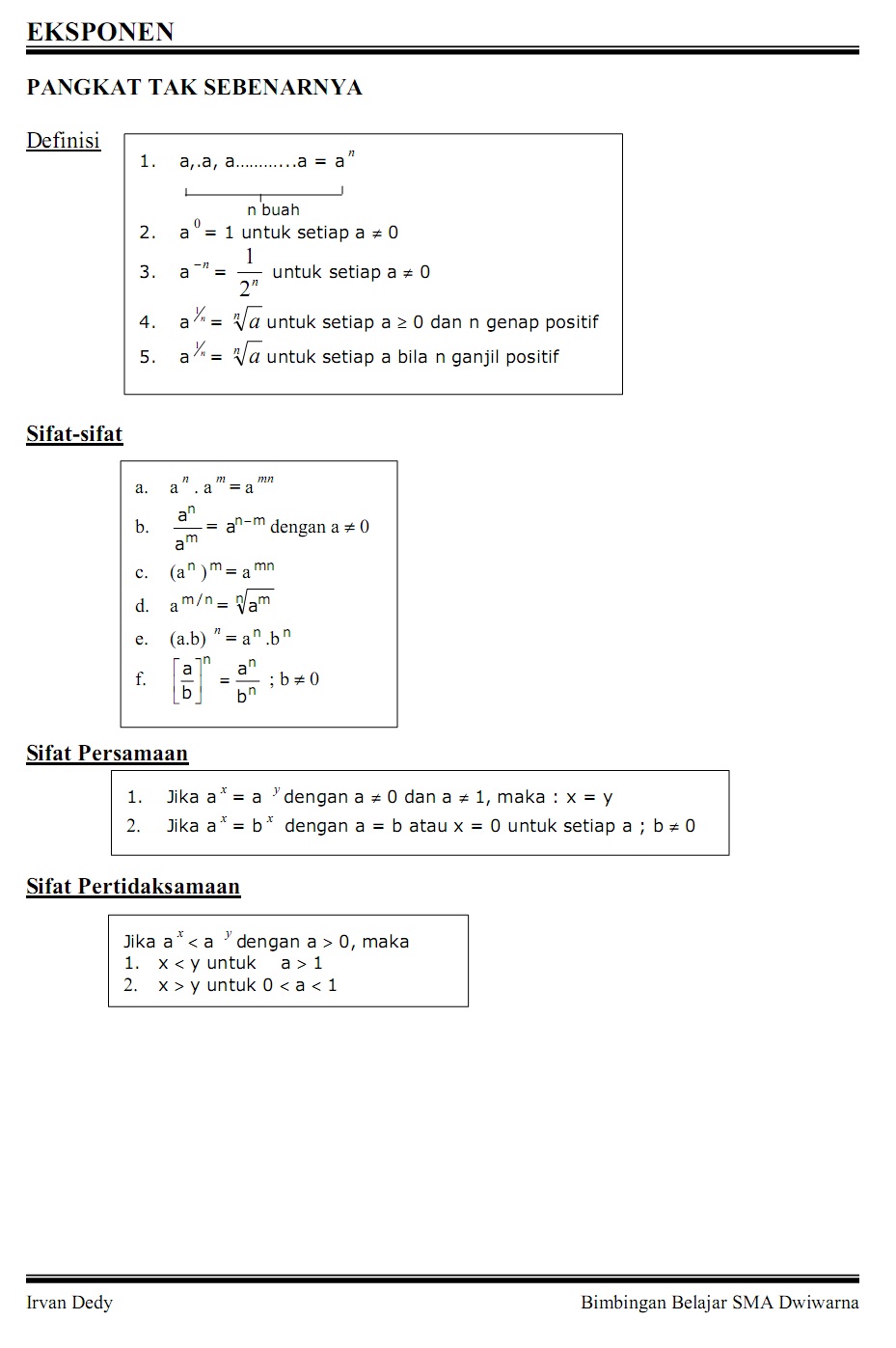 MATEMATIKA DI SMA RUMUS RUMUS MATEMATIKA SMA/MA MENDEKATI LENGKAP