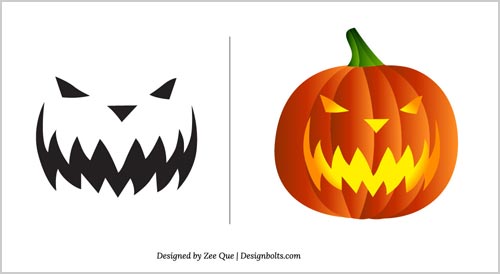 Top printable scary face pumpkin carving pattern design stencils