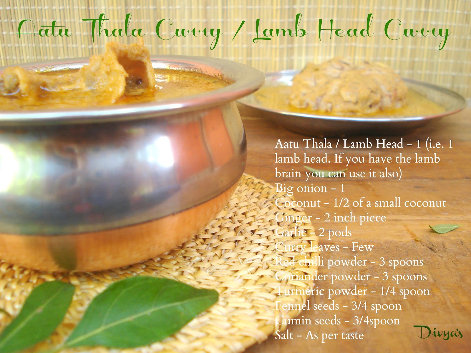 Aatu Thala Curry Lamb Head Curry Thalakari Kulambu You Too Can Cook