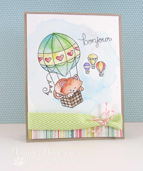 Bonjour Kitty in Hot Air Balloon Card by Jennifer Jackson | Newton Dreams of Paris Stamp set by Newton's Nook Designs