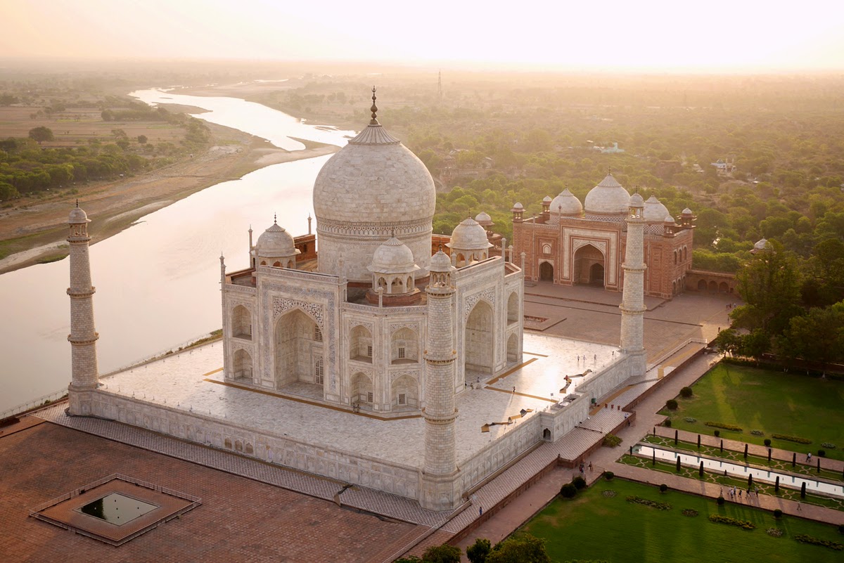 drone aerial photography world famous landmarks, Taj Mahal, India