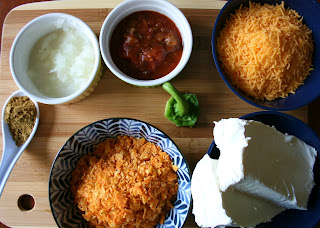 The Perfect Fall Cheese Ball - Cream cheese, salsa, shredded cheese, seasoning, onions, crushed chips