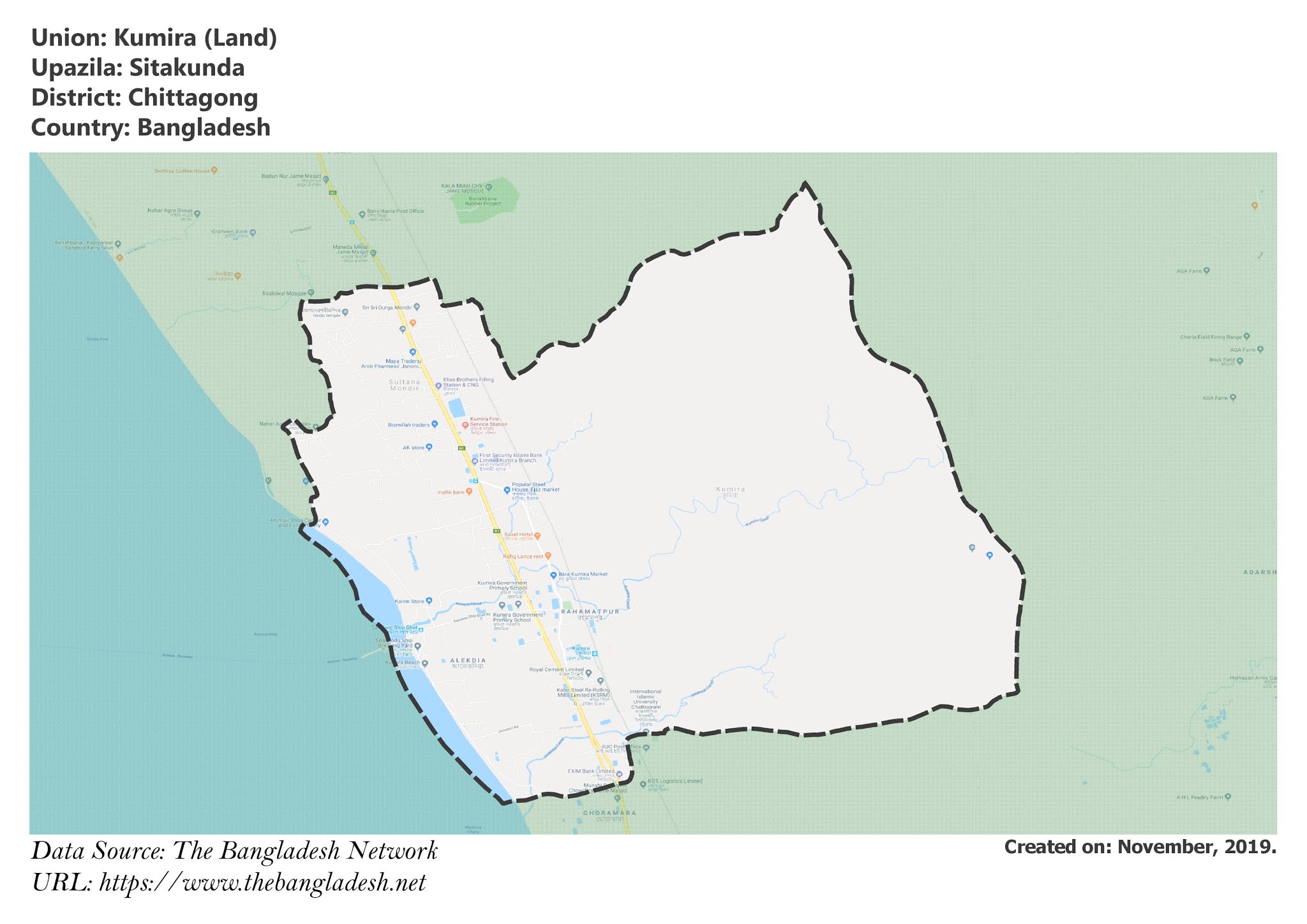 Map of Kumira of Chittagong, Bangladesh.
