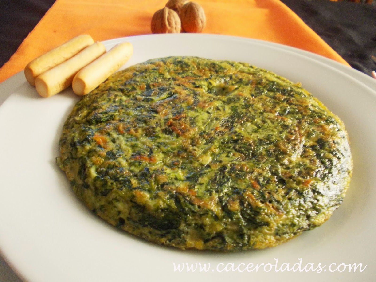 Tortilla de espinacas con nueces y jamón Caceroladas