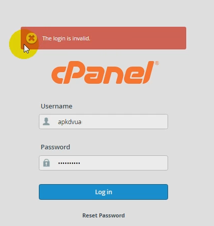cpanel The login is invalid