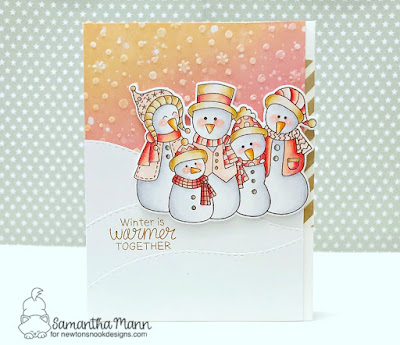 Winter is Warmer Together Card by Samantha Mann for Newton's Nook Designs, Distress Inks, winter, christmas, ink blending, distress inks, snowman #newtonsnook #snowman #cards #winter #snow #sky