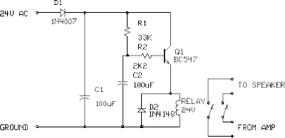 Amplifier Output Delay with Relay Circuit Diagram