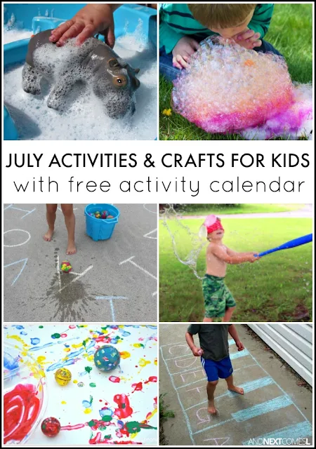 July activities & crafts for kids with free downloadable activity calendar - includes lots of summer activities and crafts from And Next Comes L