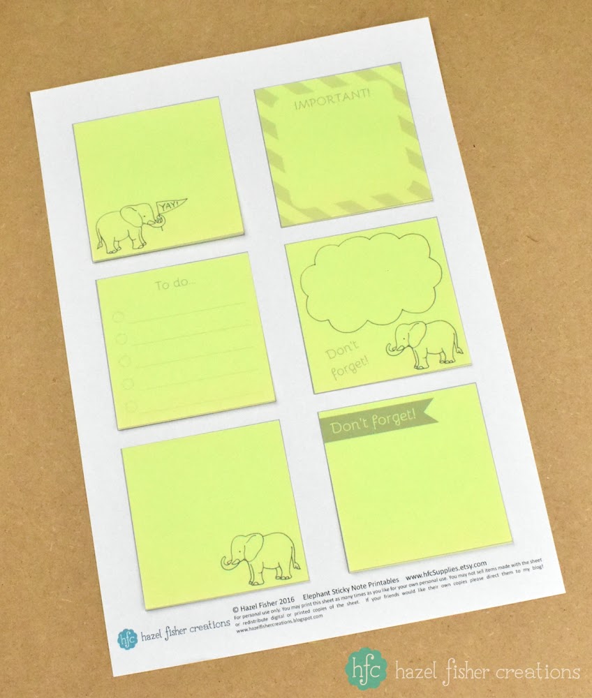 Free Printables for Sticky Notes, Elephant reminder notes by Hazel Fisher Creations Free Printables for Sticky Notes, Elephant reminder notes by Hazel Fisher Creations