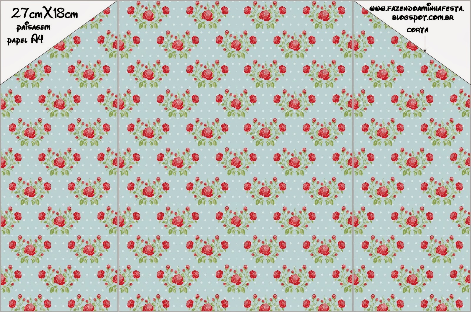 Rosas Rojas en Fondo Celeste: Invitaciones para Imprimir Gratis. Sobre para invitación.