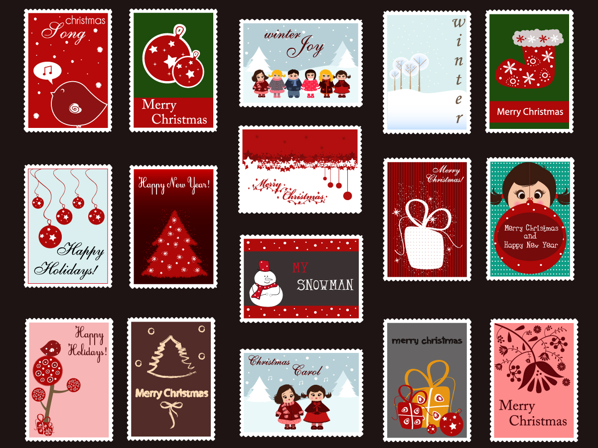 クリスマス飾りの切手デザイン exquisite christmas ornaments stamp vector イラスト素材1