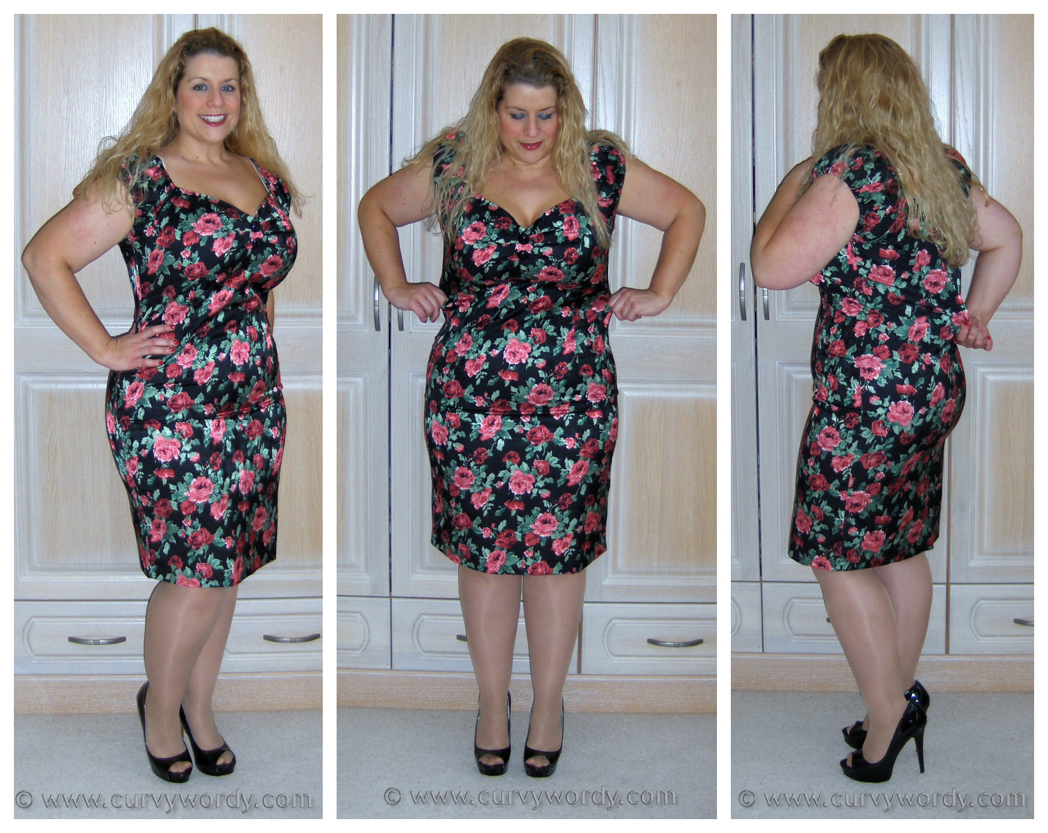 Collectif Dolores Rose Print Wiggle Dress 18 Xxl Curvy Wordy