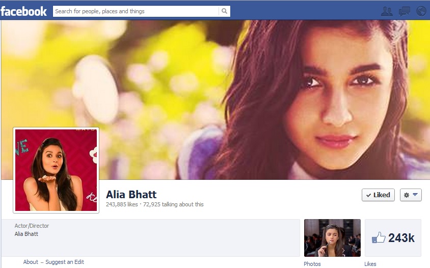 Alia Bhatt facebook profile screenshot