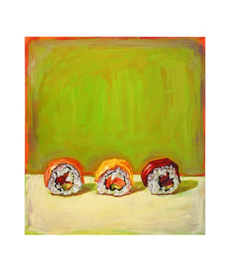 painting of 3 sushi rolls by Jeanne Vadeboncoeur