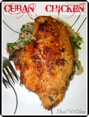 Cuban Chicken on top of a serving of cilantro rice salad - old photo