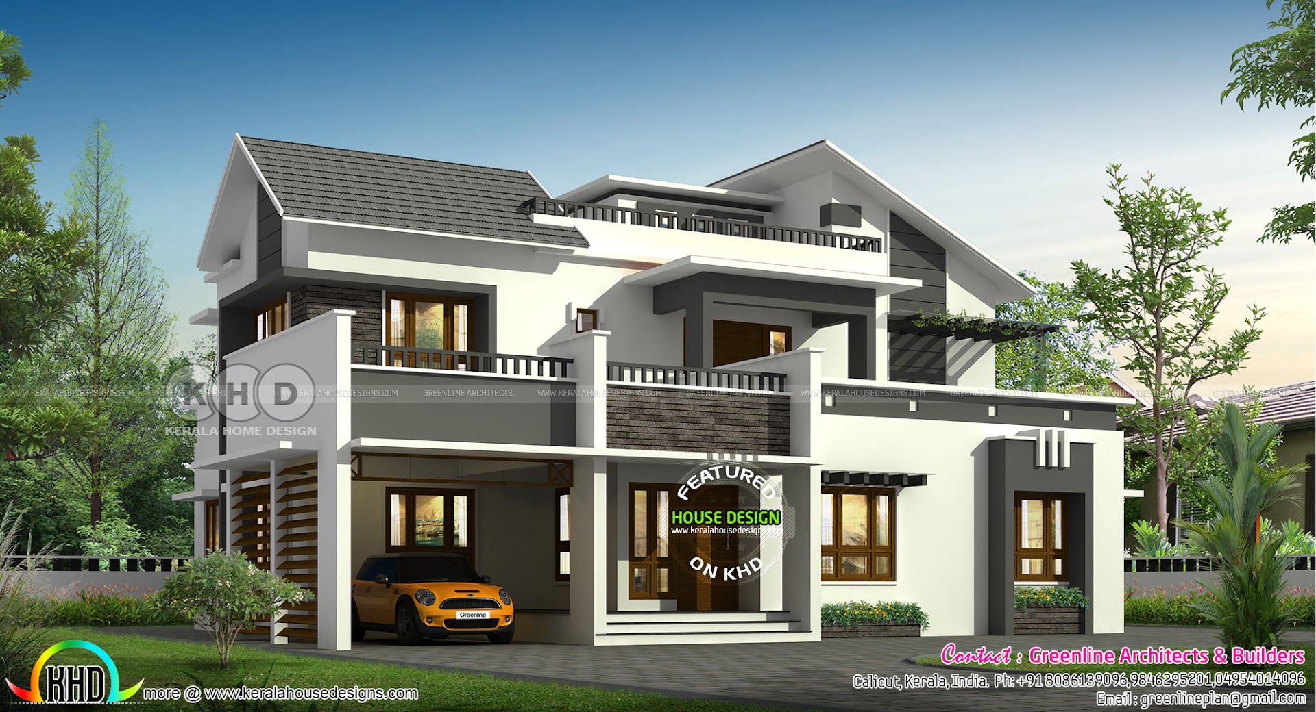 2794 Sq T 4 Bhk Slanting Roof Mix Contemporary Home Kerala Home