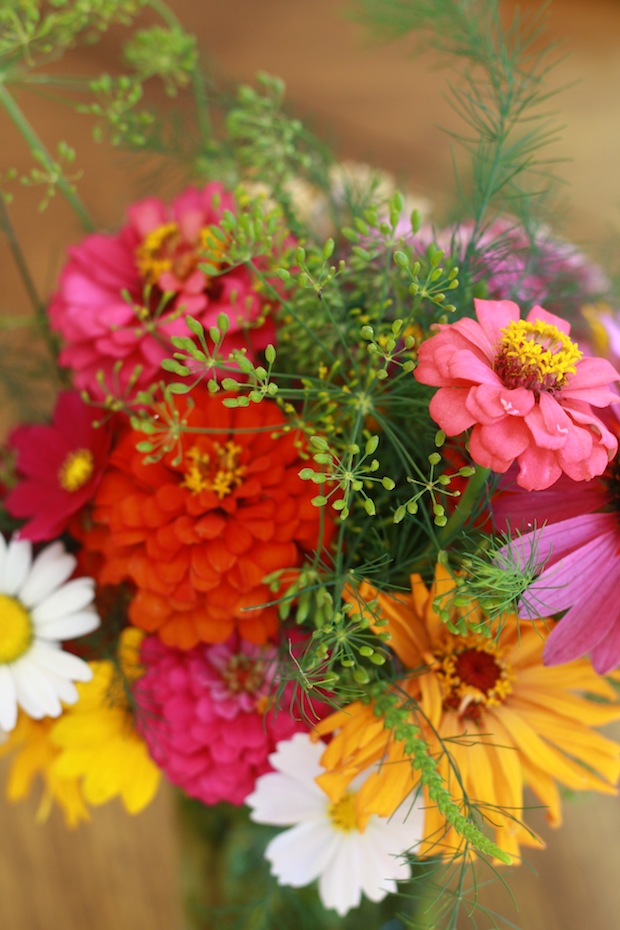 Summer flower bouquet with dill weed spice