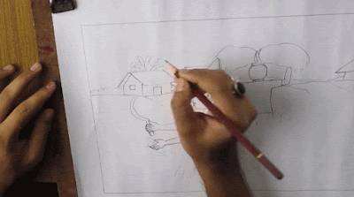 Menggambar pemandangan desa Cara menggambar pemandangan desa