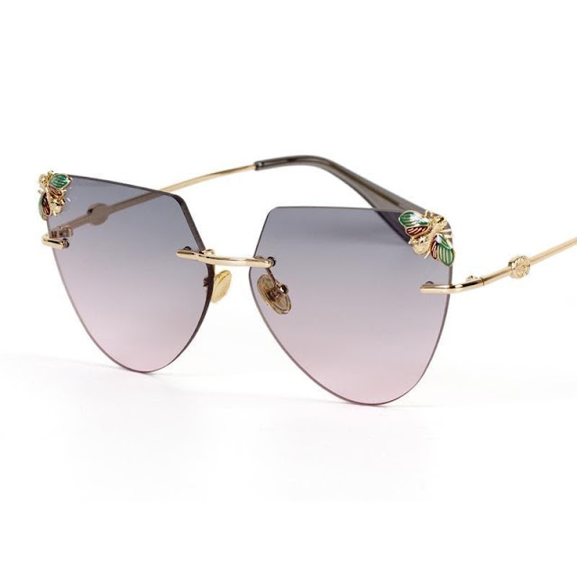 Women's Rimless Bee Decorated Sunglasses