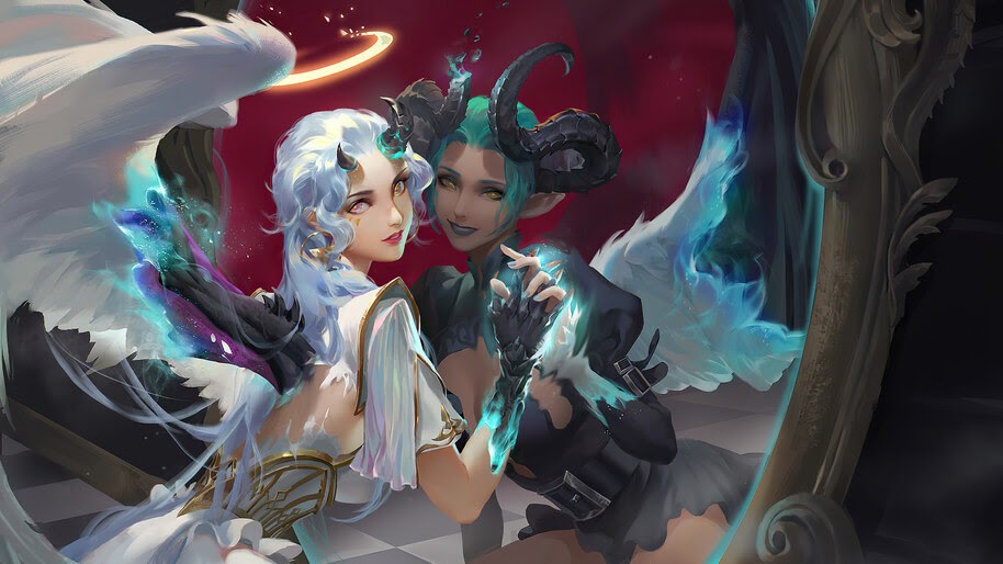 Angel and Demon, Girls, Fantasy, 4K, #4.3106