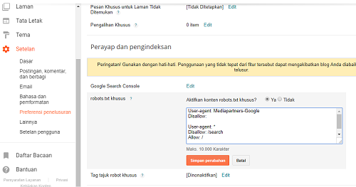 setting Robots txt Khusus