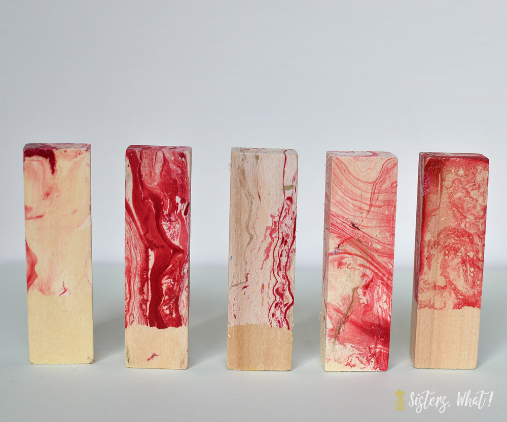 Upcycled Jenga Blocks Marbleized and Colorful! Sisters, What!