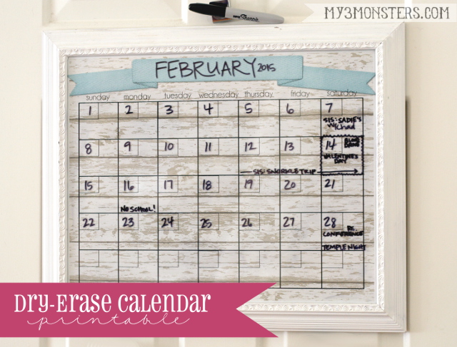 Dry Erase Printable Calendar at /