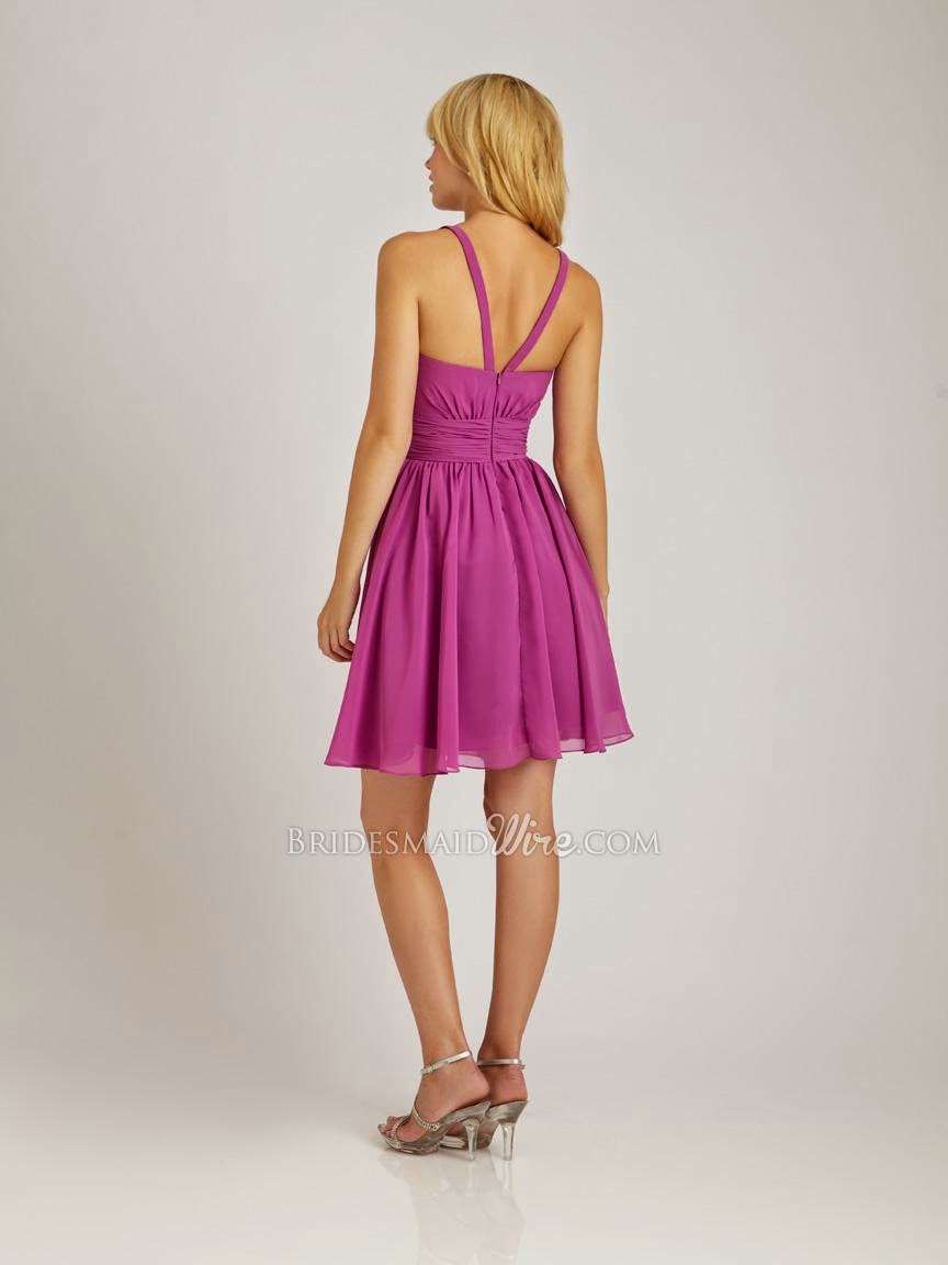 Classic Short Purple Chiffon Bridesmaid Dress with Tank Top Straps-2