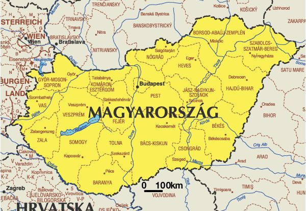 Politische Landkarte von Ungarn (in Landessprache) | Weltatlas