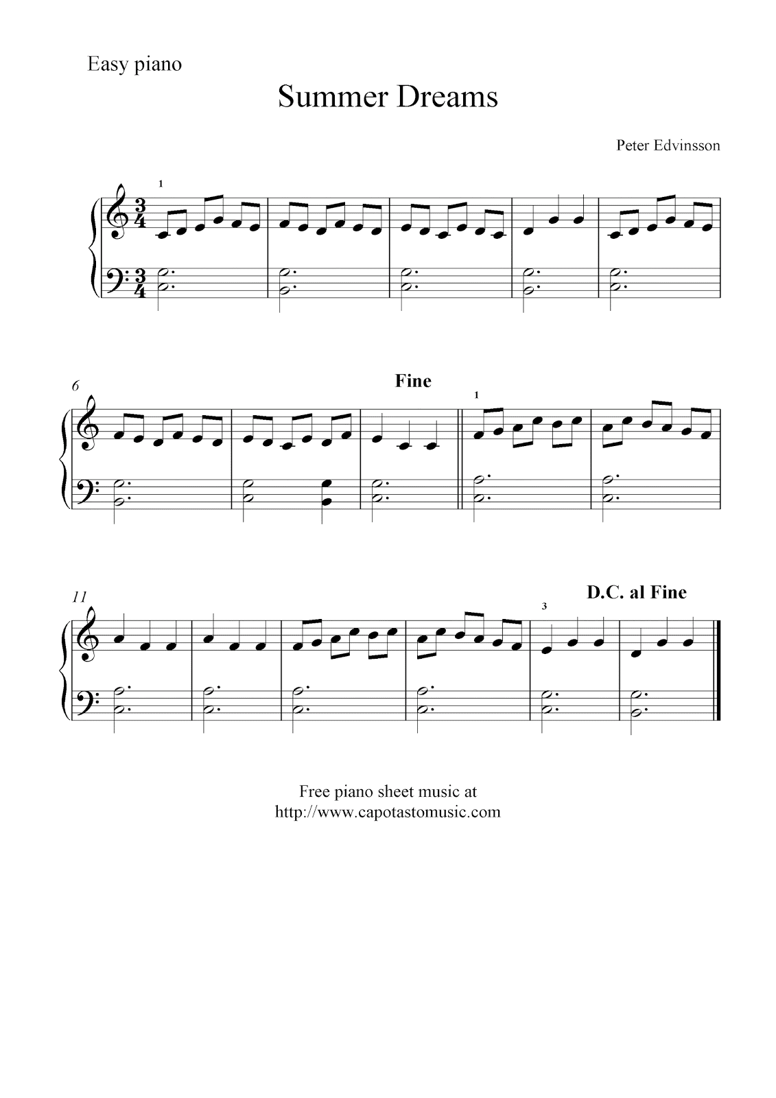 free basic piano sheet
