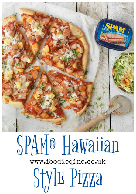 www.foodiequine.co.uk Hawaii has the highest rate of SPAM®  consumption in America so it seems only fitting to create a SPAM® Hawaiian Style Pizza! Just one of my easy SPAM recipes for breakfast, lunch and dinner. Think SPAM Mac ‘n’ Cheese, SPAM Fajitas, SPAM Fries and SPAMBLED™ eggs.