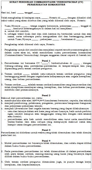 Contoh Commanditaire Vennootschap Sekali Contoh Commanditaire Vennootschap Sekali