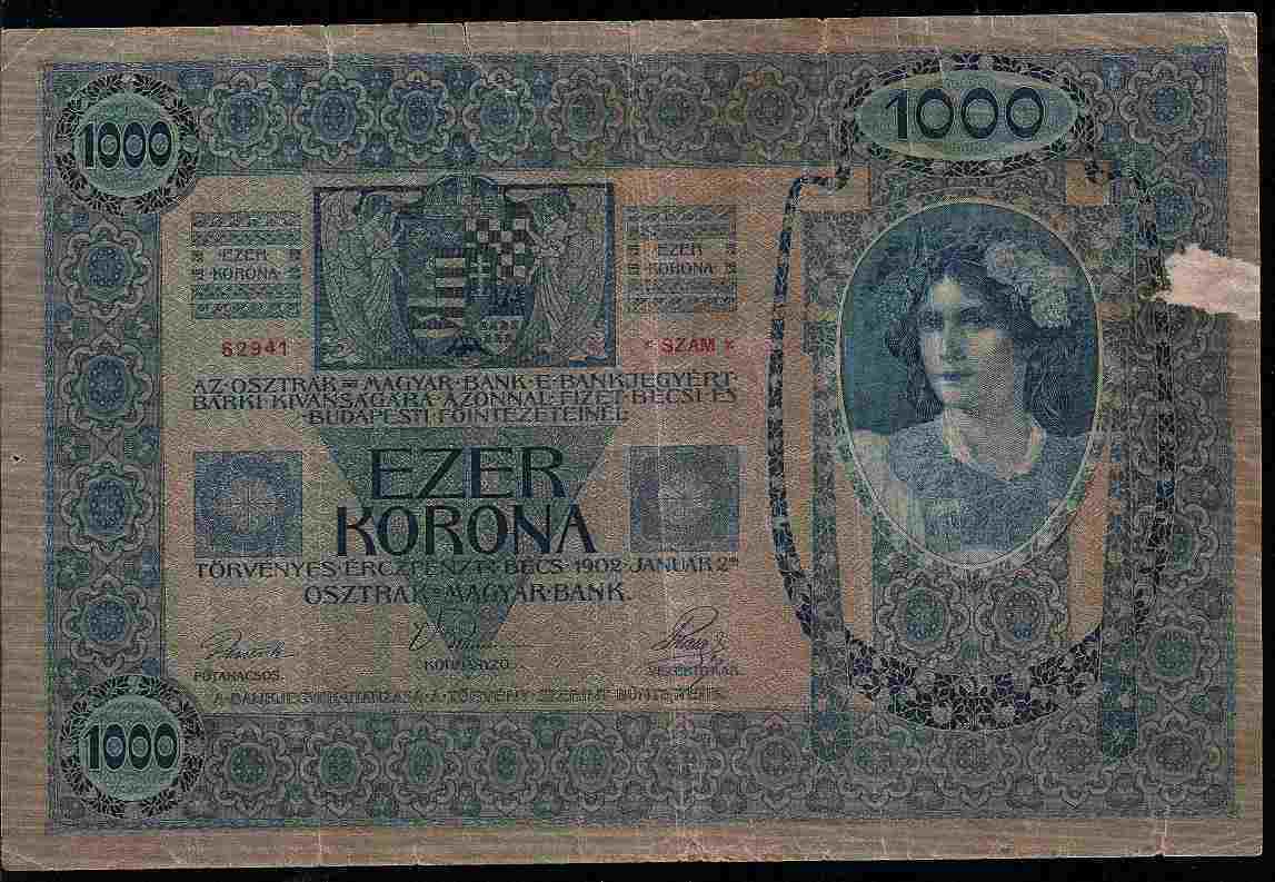 Dani's paper money collection: Austria P8a - 1,000 Kronen 2.1.1902