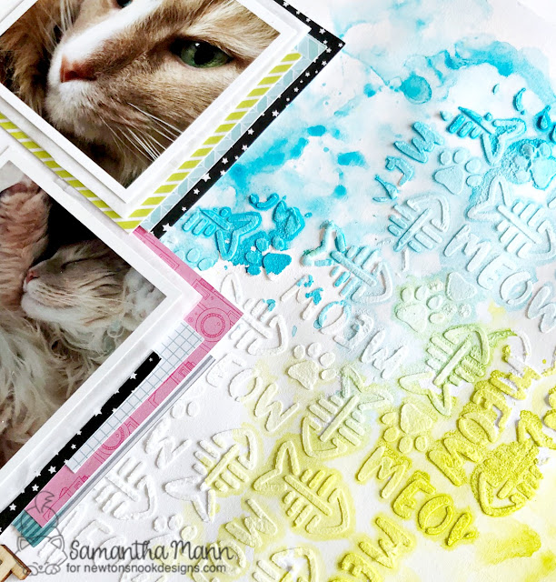 Purr-fect Priorities Layout by Samantha Mann for Newton's Nook Designs, Scrapbook, Layout, Mixed Media, Watercolor, #newtonsnook #layout #scrapbook #petlayout #mixedmedia #watercolor